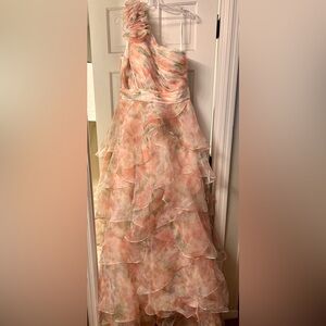 Jovani Strapless Pink and Green Layered Dress